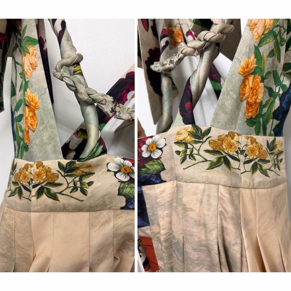 Alice + Olivia Hana Forbidden Forest Midi Dress Gown Floral Green Red Beige 2 - Picture 13 of 16